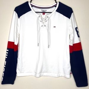 Tommy Hilfiger Lace Up Long Sleeve Cropped Top XS